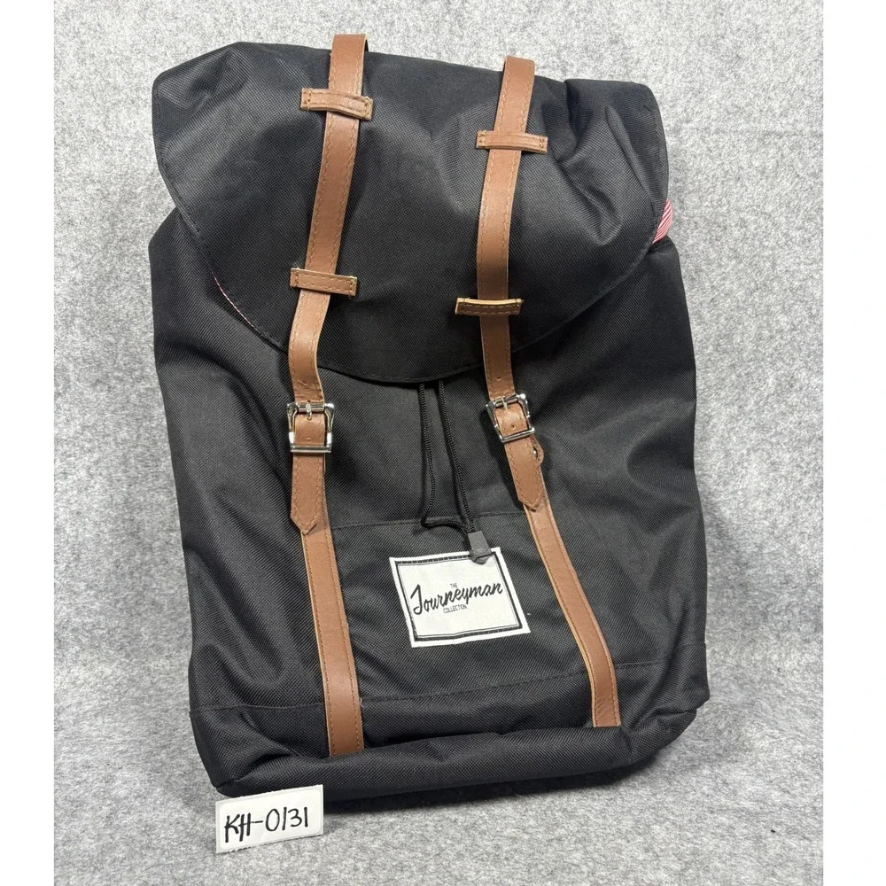 The Journeyman Collection Little America Backpack OS Black Faux Leather Straps